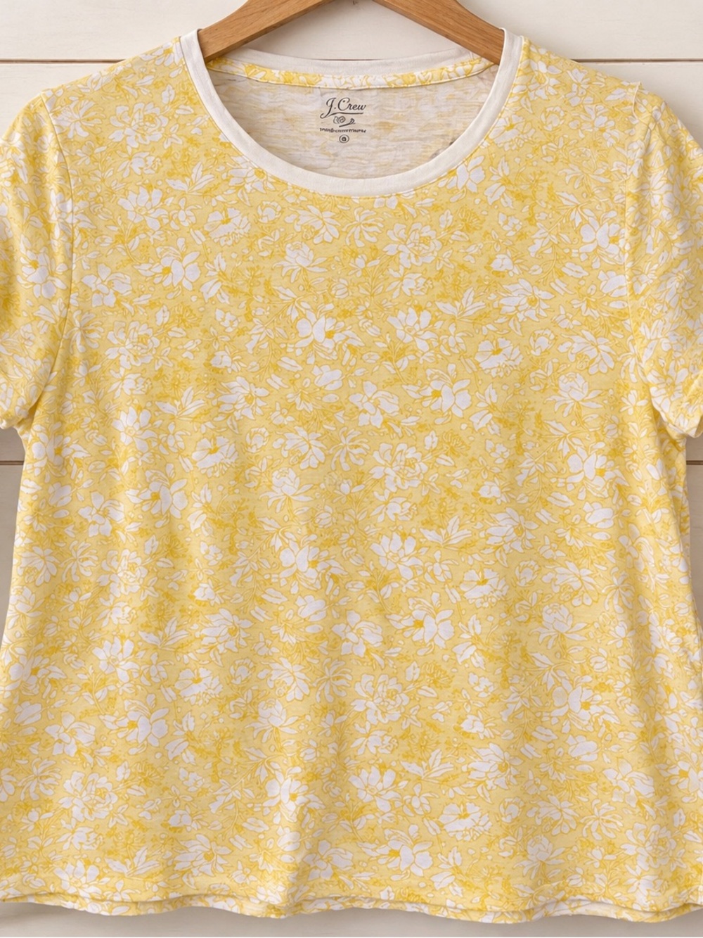 J. Crew Yellow and White Floral Crewneck Tee